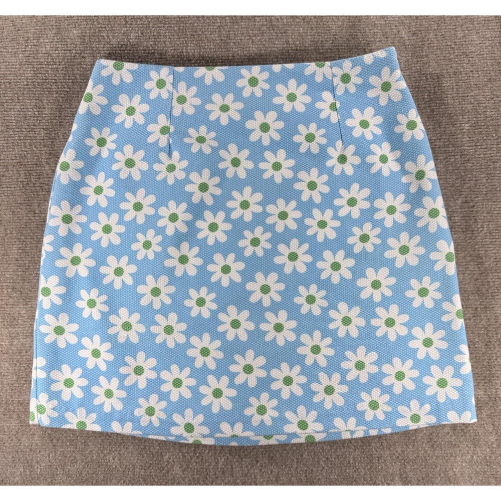 Vintage Y2K Kelly's Kids Girls 10 Daisy Floral A-Line Skirt Blue White Green 90s